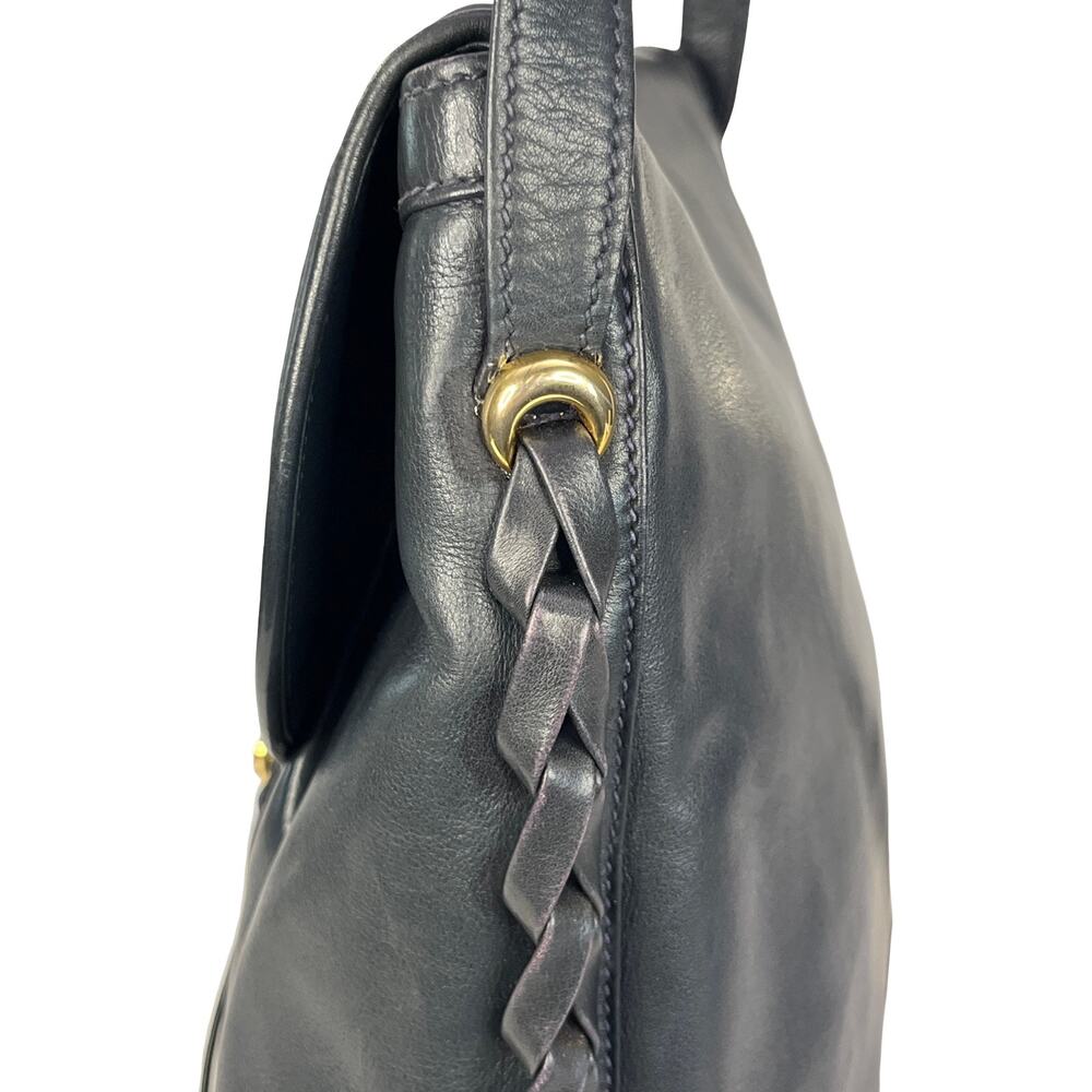 Gucci Vintage Navy Leather Shoulder Bag Italy Gold Tone GG Hardware - Picture 14 of 14